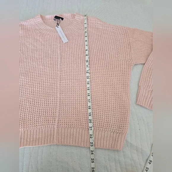 NWT Sanctuary Waffle Knit Sweater Blush Pink Sorry Not Sorry Crewneck S - Picture 3 of 10
